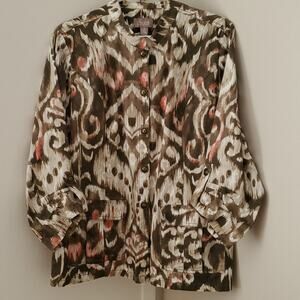 Chico's Jacket size 2 Large Green Tan Camo